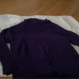 Coldwater Creek L Purple Metallic Stripe Cowl Neck Sweater Long Sleeve Pullover